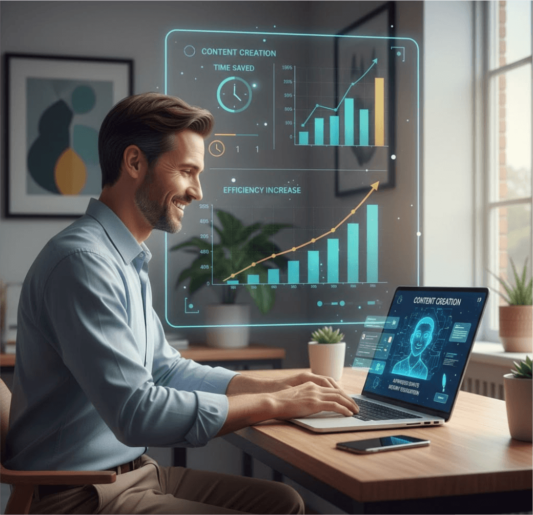 Professional reviewing finance charts with holographic HUD interface